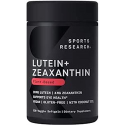 Sports Research Vegan Lutein + Zeaxanthin (20mg) with Organic Coconut Oil for Better Absorption - Supports Vision & Eye Health - Vegan Certified & Non-GMO Verified (120 Softgels)