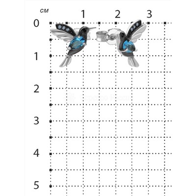 Серьги-пусеты из серебра с плавленым кварцем цвета топаз, плавленым кварцем чёрного цвета и фианитами родированные - Колибри 925 пробы Са-014рч103203