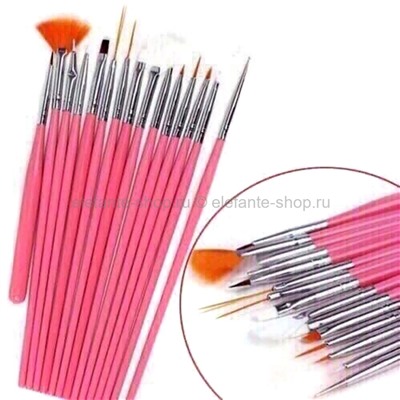 Набор из 14 кистей + 1 дотс Brush Nail Set Pink