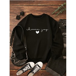 Sweatshirt mit Herz und Buchstabe Grafik, Thermal Futter