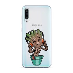 Силиконовый чехол Грут в наушниках на Samsung Galaxy A50