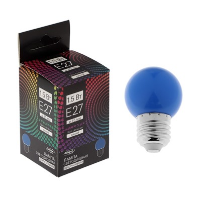 Лампа светодиодная Luazon Lighting, G45, Е27, 1.5 Вт, для белт-лайта, синяя,
