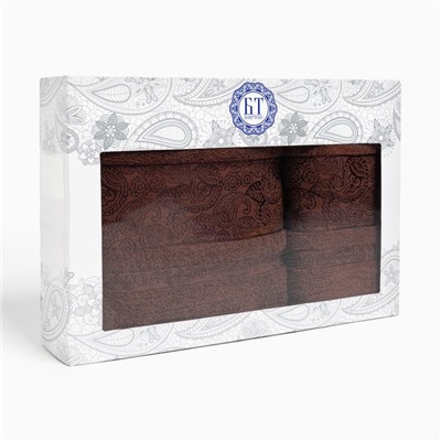 Набор полотенец в коробке Пейсли, размер 50х90+70х130 см, цвет шоколад, махра, 450 г/м, хлопок 100%
