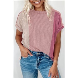 Pink Textured Colorblock Crew Neck T Shirt