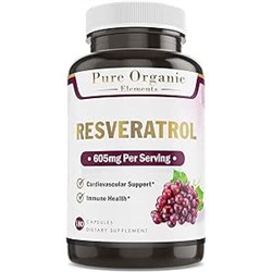 Pure Organic Elements Resveratrol 1450mg Extra Strength Formula to Promote Better Skin and Immunity with Green Tea Extract,Grape Seed Extract,Red Wine Extract and Others 90 Days Supply