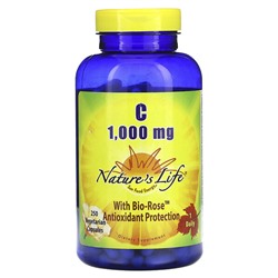 Nature's Life Витамин С с био-розой, 1000 мг, 250 вегетарианских капсул