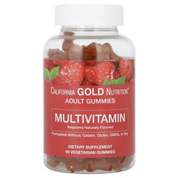 California Gold Nutrition Мультивитаминные Жевательные Мишки для Взрослых, Натуральный Малиновый Вкус, 90 Вегетарианских Жевательных Мишек - California Gold Nutrition
