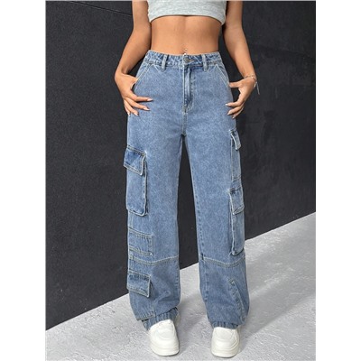 SHEIN EZwear Cargo Jeans mit Pattentasche,