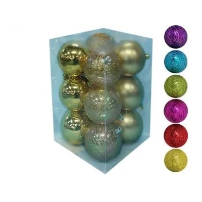 н.г.набор шары 6см 12шт(блест,мат,прозрачный с блестящ.нитью) 6цв.