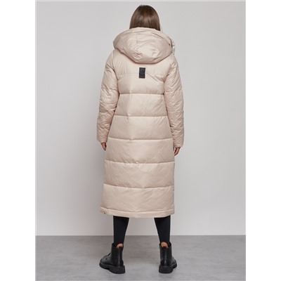 Пальто утепленное молодежное зимнее женское бежевого цвета 59120B