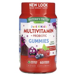 Nature's Truth Just 4 Kidz, Multivitamin + Probiotic, Natural Berry Punch, 60 Vegetarian Gummies