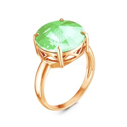 Кольцо из золочёного серебра с кристаллом Swarovski Светло-зелёный 925 пробы 0042к-238з