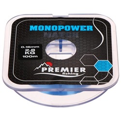 Леска Preмier fishing MONOPOWER мatch, диаметр 0.16 мм, тест 2.8 кг, 100 м, голубая