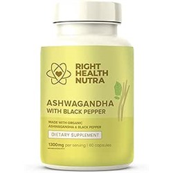 Right Health Nutra Ashwagandha Capsules - 60 Count - 1300mg Per Serving - Organic Ashwagandha for Men and Women with Black Pepper for Maximum Absorption - Ashwagandha Supplements Made in The USA