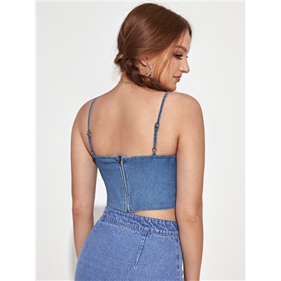 Denim Crop Cami Top mit Reißverschluss hinten, Rüschen