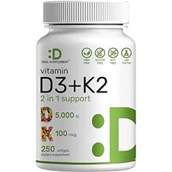 DEAL SUPPLEMENT Vitamin D3 K2 Softgel, 2-1 Complex, Vitamin D3 5000 IU & Vitamin K2 MK7, Promotes Heart, Bone & Teeth Health