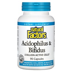 Natural Factors Acidophilus & Bifidus, 5 миллиардов, 90 капсул