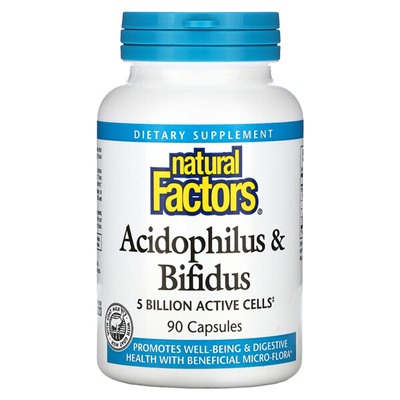 Natural Factors Acidophilus & Bifidus, 5 миллиардов, 90 капсул