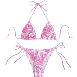 MakeMeChic Women's Halter Tie Side Triangle Bikini Set high Cut 2 Piece Bikini Swimsuit Bathing Suit