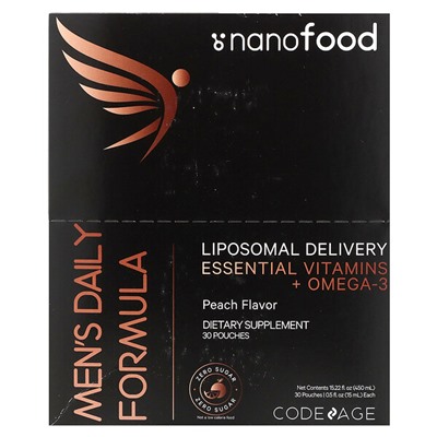 Codeage Nanofood, Ежедневная формула для мужчин, липосомальная доставка, незаменимые витамины + омега-3, персик, 30 пакетиков по 0,5 жидкой унции (15 мл) каждый