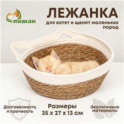 Экологичный лежак  для животных  (хлопок+рогоз),  35 х 27 х 13 см, вес до 8 кг, белая