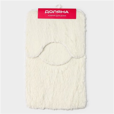 Набор ковриков для ванной и туалета Доляна «Плюшевый», 3 шт, 80×49, 40×49, 40×35 см, цвет белый