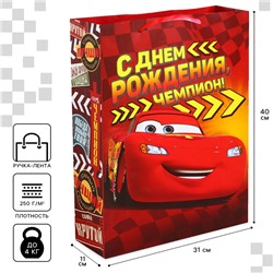 Пакет подарочный "С Днем рождения!" 31х40х11 см, упаковка, Тачки