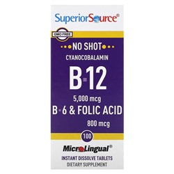 Superior Source B-12, B-6 и фолиевая кислота, 100 мгновенно растворяющихся таблеток MicroLingual