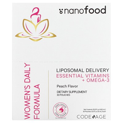 Codeage Женская формула Nanofood, липосомальный Omega-3 с эссенциальными витаминами, персик - 15 мл - Codeage