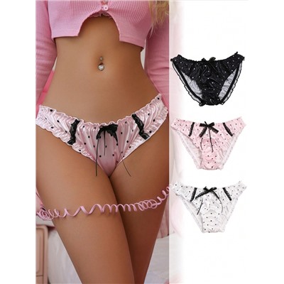 SHEIN PetitDoll 3 Stück/Set Süßes Mädchen Polka Punkt Schleifen Rüschen Saum Unterhosenset