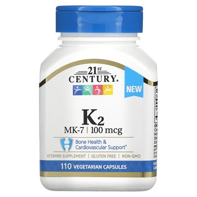 21st Century K2, MK-7, 100 мкг - 110 вегетарианских капсул - 21st Century