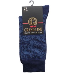 Цена за 5 пар! Носки мужские GRAND LINE (М-157, узоры), тёмно-синий/джинс, р. 27
