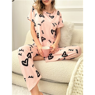 Pyjama Set mit Herz & Wimpern Grafik