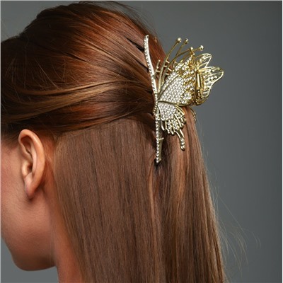 Краб для волос, цвет золотистый, камень прозрачный переливающийся, арт. 061.399