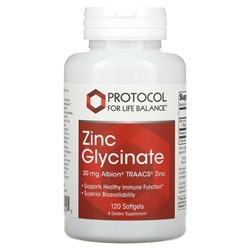 Protocol for Life Balance Глицинат цинка, 30 мг, 120 мягких таблеток