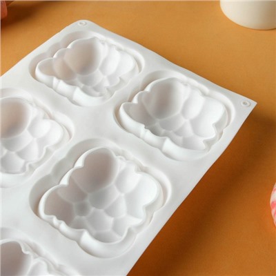 Форма силиконовая для выпечки и муссовых десертов KONFINETTA «Облачко», 30×18,8×3,5 см, 6 ячеек, ячейка 7,4×7,4 см, цвет белый