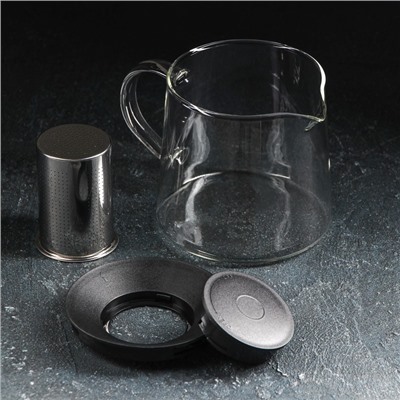 Чайник стеклянный заварочный Magistro «Локи», 1 л, 17,5×13×12,5 см, с металлическим ситом, цвет чёрный