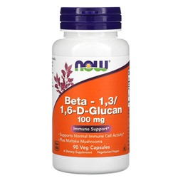 NOW Foods Beta-1,3/1,6-D-Глюкан - 100 мг - 90 растительных капсул - NOW Foods