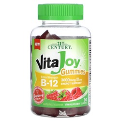 21st Century VitaJoy Gummies, B-12, Экстра сила, Малина, 1500 мкг, 90 жевательных конфет - 21st Century