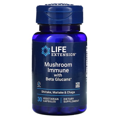 Life Extension Mushroom Immune With Beta Glucans, 30 вегетарианских капсул