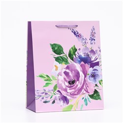 Пакет подарочный "Фиолетовый цветок", 26 х 32 х 12 см