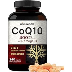 CoQ10 (Ubiquinone) 400mg with Omega 3 Fatty Acids, 240 Capsules | Stable High Absorption Form – Antioxidant Support for Heart & Energy Health – Extra Strength Coenzyme Q10 Supplement