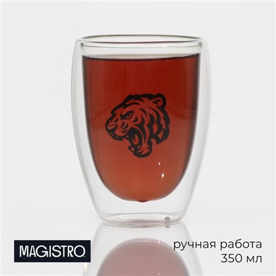 Стакан стеклянный с двойными стенками Magistro «Поль. Тигр», 350 мл, 8,5×11 см