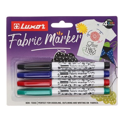 Набор маркеров для ткани 4 цвета, Luxor "Fabric", 1-2 мм, пулевидный, в блистере