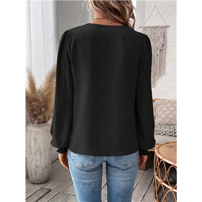 SHEIN Privé Damen Spitze Splice Laterne Ärmel Shirt