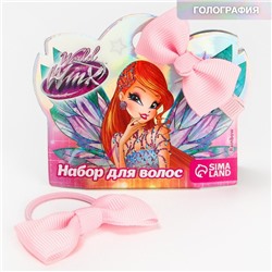 Набор аксессуаров для волос, 2 шт, резинка и заколка, "Бантик", WINX МИКС