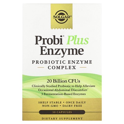 Solgar Probi Plus Enzyme, Пробиотический Ферментативный Комплекс, 20 миллиардов КОЕ, 30 капсул - Solgar