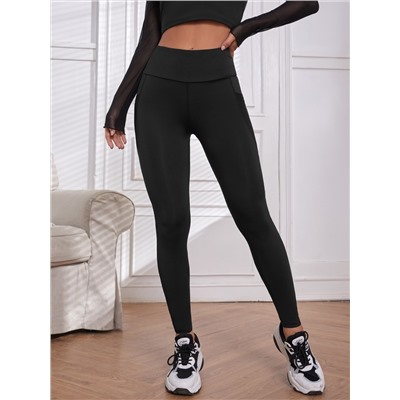 Yoga Trendy Kontrast Mesh Sport Leggins Mit Handytasche, Trainingsleggins