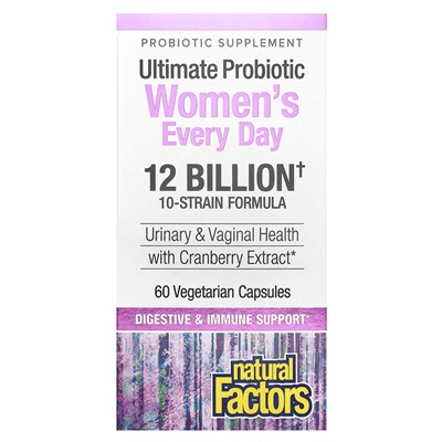 Natural Factors Ultimate Probiotic Women's Every Day, 12 миллиардов, 60 вегетарианских капсул