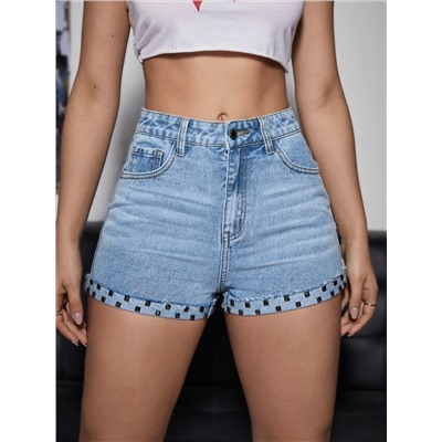 Denim Shorts mit Geo Muster, aufgerolltem Saum